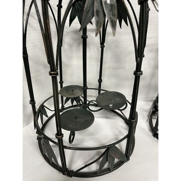 Two Beautiful Vintage Wrought Iron Hanging Candle Holder Three Candles Each - Picture 3 of 10